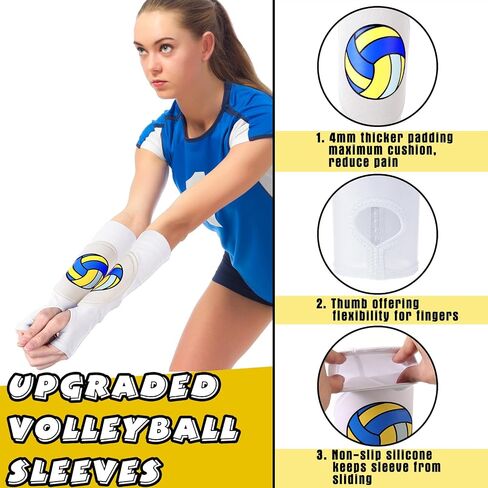 Aoriher Volleyball Knee Pad and Arm Sleeve with Protection Pad Elbow Sleeve with Thumb Hole Volleyball Accessory for Girl (White) in Saudi Arabia