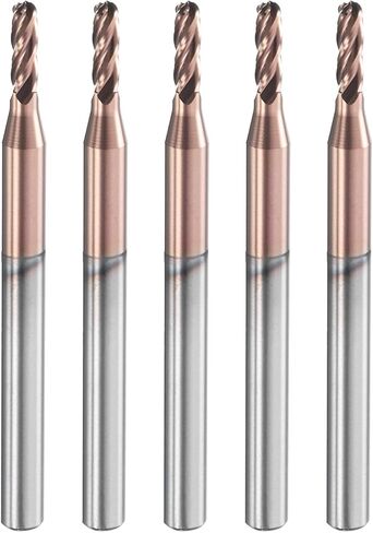 HARFINGTON 5 قطع مطحنة نهاية كروية 4 مزمار 5/64 بوصة قطر 1/8 بوصة عرقوب كربيد التنجستن TiAlN مطلي حلزوني CNC راوتر بت 1/4 بوصة طول القطع كرة نهاية واحدة لنحت النقش والطحن in Kuwait