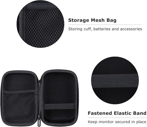 Ginsco Universal Hard Shell Case for Blood Pressure Monitor, Compatible with Omron Bronze/iHealth/Oklar, Portable Carrying Travel Case with Handle, Mesh Pocket for Cuff/Batteries/Charger (Black, M) in Kuwait