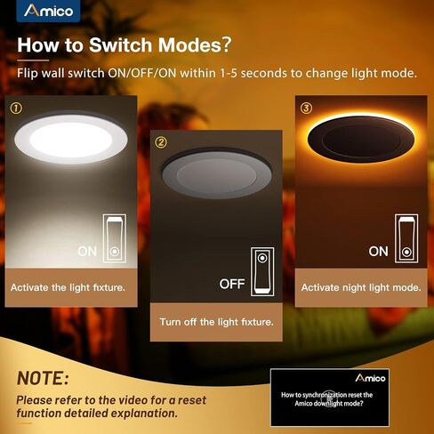 Amico 12 Pack 6 Inch 5CCT LED Recessed Ceiling Light with Night Light, 2700K/3000K/3500K/4000K/5000K Selectable Ultra-Thin Lighting, 12W=110W, 1100LM, Dimmable Canless Wafer Downlight ETL&FCC in Saudi Arabia