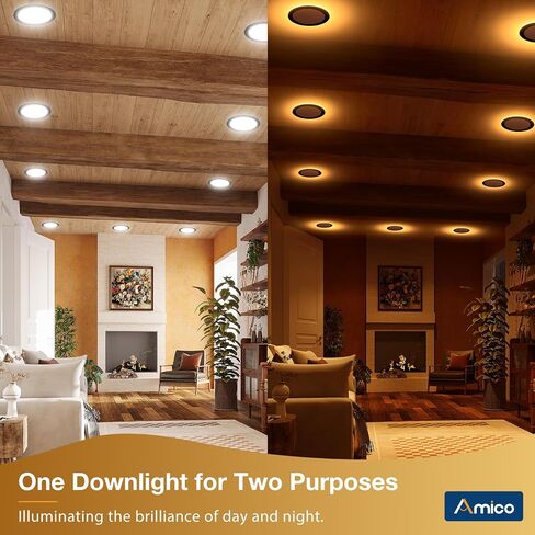 Amico 12 Pack 6 Inch 5CCT LED Recessed Ceiling Light with Night Light, 2700K/3000K/3500K/4000K/5000K Selectable Ultra-Thin Lighting, 12W=110W, 1100LM, Dimmable Canless Wafer Downlight ETL&FCC in Saudi Arabia