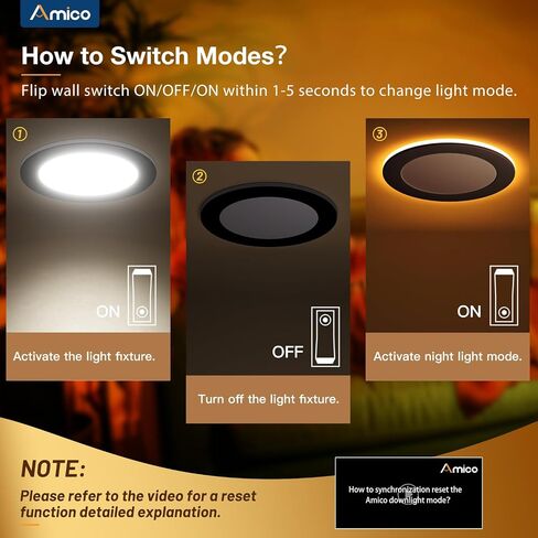 Amico 12 Pack 6 Inch 5CCT LED Recessed Ceiling Light with Night Light, 2700K/3000K/3500K/4000K/5000K Selectable Ultra-Thin Lighting, 12W=110W, 1100LM, Dimmable Canless Wafer Downlight ETL&FCC in Saudi Arabia