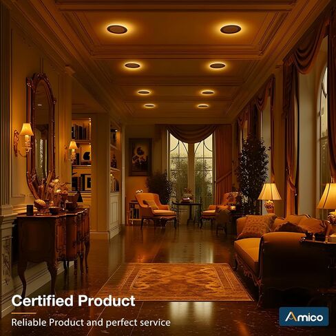 Amico 12 Pack 6 Inch 5CCT LED Recessed Ceiling Light with Night Light, 2700K/3000K/3500K/4000K/5000K Selectable Ultra-Thin Lighting, 12W=110W, 1100LM, Dimmable Canless Wafer Downlight ETL&FCC in Saudi Arabia