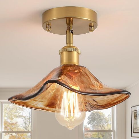 2 Pack Glass Antique Gold Flush Mount Ceiling Light Fixture Vintage Rustic Square Brass Small Semi Flush Mount Ceiling Light for Kitchen Hallway Entryway Sink Farmhouse in Saudi Arabia