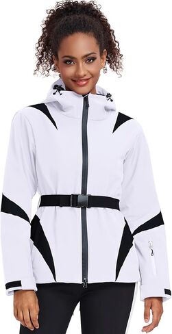 GS SNOWING Women's Ski Jackets Snowboard Coats Windproof Waterproof Insulated Warm Winter Mountain Hooded Jacket with Belt in Kuwait