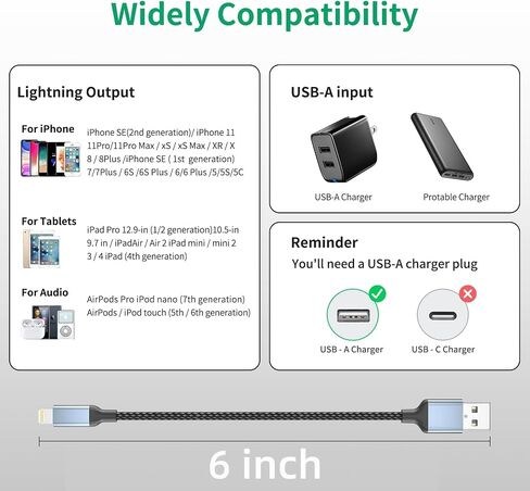 2FT iPhone Charging Cable, 3-Pack [MFi Certified] USB to Lightning Cable 2ft for Car Fast Charging Braided Short iPhone Cord Compatible with Apple iPhone 14/13/12/11Pro/X/XR/8/7/6s/Plus/SE/iPad in Saudi Arabia