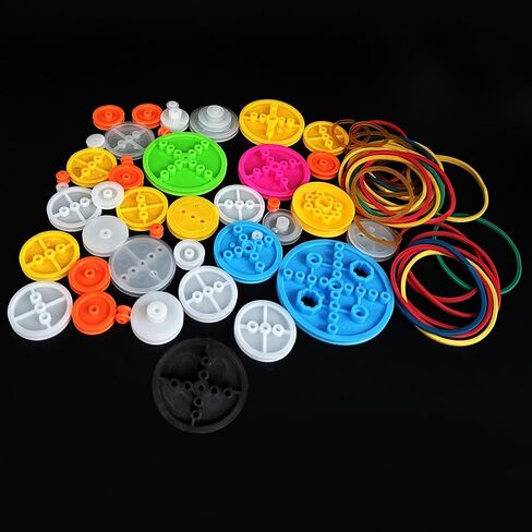 46PCS Belt Pulley Set Plastic Belt Pulley with Rubber Band for RC Car Truck Robot DIY Model Toy Accessories in Kuwait