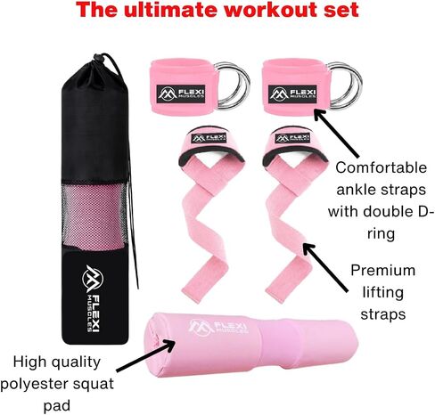 Barbell Pad, Ankle Straps, and Lifting Straps Combo - Ultimate Comfort & Support for Weightlifting, Squats, Hip Thrusts, and Strength Training. in Saudi Arabia