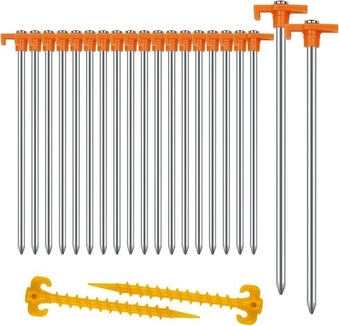 12+2PCS Tent Stakes Heavy Duty Camping Stakes,AVOFOREST 9.8inch Non-Rust Metal Tent Pegs Ground Stakes Tent Spikes Camping,Garden,Hiking Green in Saudi Arabia