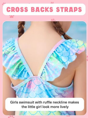 Girls One Piece Swimsuits Toddler Cute Ruffle Bathing Suits Quick Dry Beach Swimwear Size 2-7 Years in Saudi Arabia