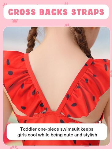 ملابس سباحة للفتيات من قطعة واحدة ملابس سباحة لطيفة مكشكشة للأطفال الصغار ملابس سباحة للشاطئ سريعة الجفاف مقاس 1-5 سنوات in Kuwait
