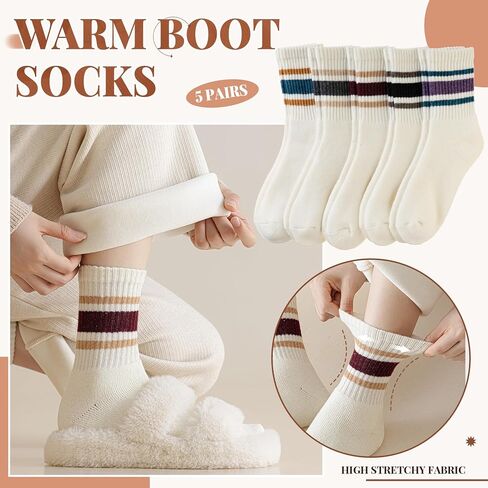 Merino Wool Socks for Women 5 Pairs Warm Winter Hiking Thick Thermal Cozy Boot Work Soft Ladies Crew Socks in Saudi Arabia