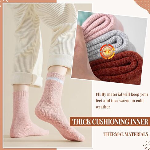 Merino Wool Socks for Women 5 Pairs Warm Winter Hiking Thick Thermal Cozy Boot Work Soft Ladies Crew Socks in Saudi Arabia