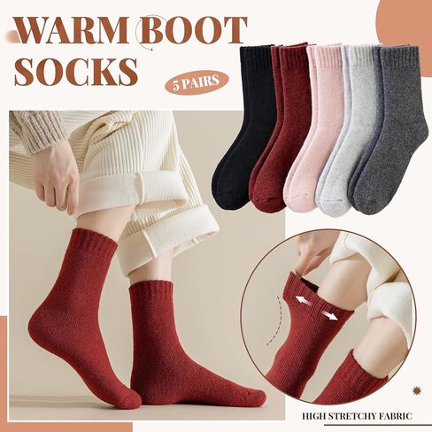 Merino Wool Socks for Women 5 Pairs Warm Winter Hiking Thick Thermal Cozy Boot Work Soft Ladies Crew Socks in Saudi Arabia