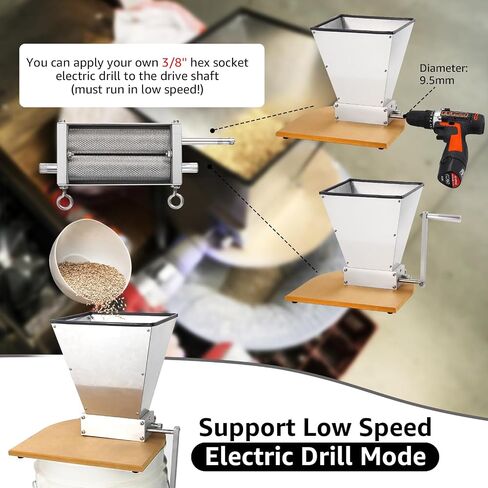 MRbrew Metal Base Malt Crusher, Homebrew Stainless Steel Adjustable 2 Bearing Roller Low Speed Electric Drill Available Brewing Beer Grain Malt Mill Wheat Barley Grinder with Manual Crank Handle | Stainless Steel Grinder Mill with Adjustable 2 Bearing Rol in Kuwait
