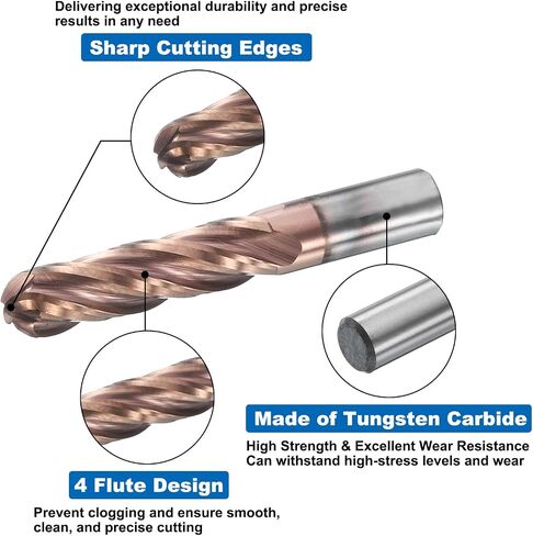 HARFINGTON الكرة نهاية الأنف مطحنة 4 الناي 3/16 "قطر 3/16" عرقوب كربيد التنغستن القصدير المغلفة دوامة CNC راوتر بت 3/4 "طول القطع كرة نهاية واحدة لنحت النقش طحن in Saudi Arabia