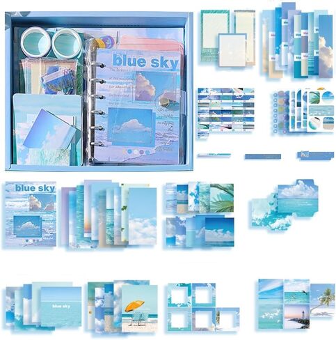 ChezMause Scrapbooking Supplies Kit, Aesthetic Daily Travel Scrapbook Kit for Bullet Junk Scrapbook Journal Supplies, DIY Journaling Supplies, Birthday Craft Gift for Girl Kid Women (Nightfall) in Saudi Arabia