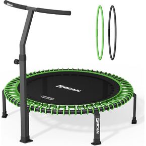BCAN 500 LBS Soft Land Mini Trampoline, 40" Fitness Trampoline with 2 Sets of Bungees, T Shape Adjustable Foam Handle, Stable, Quiet Exercise Rebounder for Kids Adults Indoor/Garden Workout - 2025