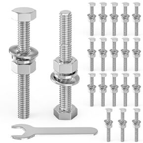 20PCS 5/16-18" x 4" 304 Stainless Steel External Hex Bolt, Fully Threaded Bolt with Nut Flat & Lock Washers and Spanner