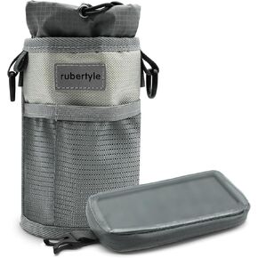 Rupertyle Bike Handlebar Water Bottle Holder, Fits Cups Diameter Less Than 3.6in/9cm, No-Screw Installation, Mesh Pockets, Insulated, with Adjustable Fasteners, Shoulder Strap and Phone Storage Bag