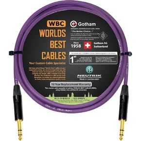6 Foot - Gotham GAC-2 AES/EBU (Purple) – Low-Loss, 2xCore 2xShielded Balanced Digital & Analog Audio Cable w/ Neutrik NP3X-B ¼ Inch (6.35mm) TRS Plugs - CUSTOM MADE By WORLDS BEST CABLES