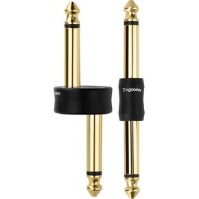 Gold-Plated Guitar Pedal Effects Patch Connector Coupler 2 Pack，6.35mm to 6.35mm Adapter, Angle 1/4 Quarter Inch TS Mono Male to Male Jack Plug, Audio Converter Premium Quality Series