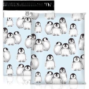 100 Pcs Winter Christmas Poly Mailers 10 x 13 Inch Penguin Animal Waterproof Envelope Mailers Cute Xmas Self-Sealing Plastic Packaging Mailing Bags for Small Business Clothing