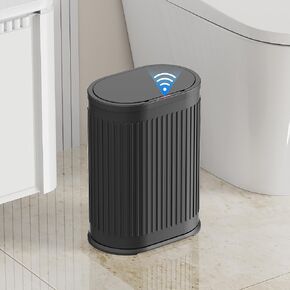 1.6 Gallon Automatic Bathroom Trash Can, 6L Touchless Motion Sensor Garbage Can with Lid, Smart Stainless Stee Trash Bin for Narrow Spaces, Bathroom, Office, Bedroom, Living Room (Black)