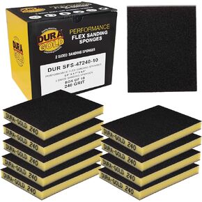Dura-Gold 80 Grit Double-Sided Sanding Sponges, Box of 10 - Performance Flex 4.7" x 3.9" Wet or Dry Flexible Softback Sandpaper Sponges, Hand Sanding Abrasive Block Pad - Home, Wood, Metal Auto Paint