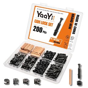 Cam Locks for Furniture 3-in-1 Eccentric Wheels 200 Pcs, Black Furniture Cam Lock Fasteners Compitable with IKEA Hardware Parts, Multi-Size Repair Spare Parts Nut & Bolt Assortment Sets