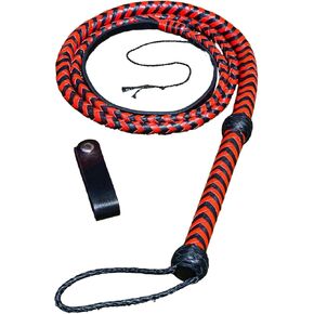 Generic Real Cowhide Bull Whips 06 Feet Long 12 Plaits bullwhips & 4.5" Leather Holder, Red and Black