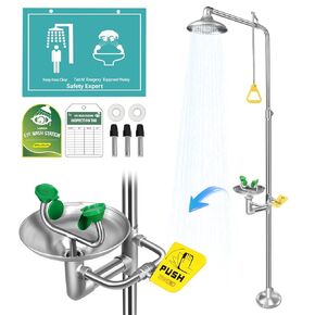 Huanyu Emergency Shower and Eyewash Station Safety Shower Eye Wash Station 304 Stainless Steel Commercial Eye Wash Kit with Emergency Sign Hospital Factory (1101)