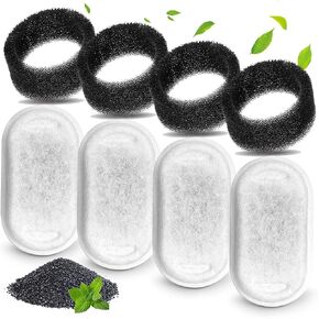 Cat Water Fountain Filters, Compatible with Stainless Steel Pet Fountain 8 Filters with 8 Sponges Replacement Filters for Cat Fountain (8 Filters& 8 Sponges)