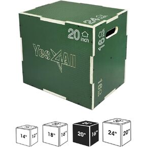 Yes4All 3 في 1 صندوق Plyo خشبي غير قابل للانزلاق، صندوق Plyometric للمنزل وصالة الألعاب الرياضية والتمارين الخارجية 24 بوصة 20 بوصة 16 بوصة - أخضر in Kuwait