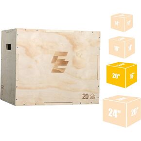 Holleyweb 3 in 1 Wood Plyo Box, Jump Box Plyometric Non-Slip for Skipping, Jumping,Box Jumps, Squats, Step-Ups, Dips, Rounded Corners for Safety (A-YD05003-USAM028)