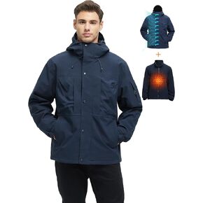 Men's 3 in 1 Winter Coats Water Resistant Ski Snow Warm Fleece Jacket With Multi-Pockets Windbreaker Jacket
