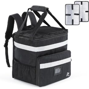 SWISSELITE Food Delivery Backpack, Expandable Insulated Pizza Delivery Bags, Large Hot Pizza Bag for Delivery Bike, Food Delivery Bag with Cup Holders and Reflective Strip for Uber Eat, Food Transport