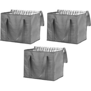 PATIKIL Pizza Carrier Insulated Bags, 3 Pcs Carrier Insulated Pizza Bags for Carry 16"x10"x13" Hot Food Insulated Grocery Bags Camping Outdoor Family Party, Grey