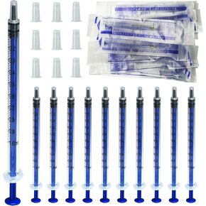 20 Pack 1ml Syringe without Needle with Cap, Sterile Individual Wrap for Scientific Labs, Feeding Pets, Liquid Measuring or Refilling Multiple Uses Tools