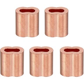 PATIKIL 3/32"/ 2.5mm Wire Rope Loop Sleeve, 5 Pack Copper Double Ferrule Duplex Crimping Loop Sleeve for Wire Rope Cable Fittings Rigging, Golden