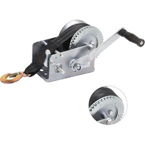 Boat Trailer Winch 2500lbs Hand Winch Heavy Duty Hook with 7m/22ft Black Strap Hand Crank Ratchet Winch and Ratio 4:1/8:1 Gear 2 Speed Switchable 2 Way for Boat Trailer Marine Truck ATV