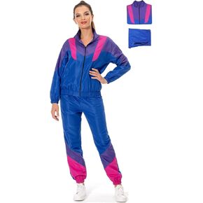 Women 80s Sportswear Set 2 Piece Outfits Casual Sweatsuits Retro Vintage Purple Tracksuit