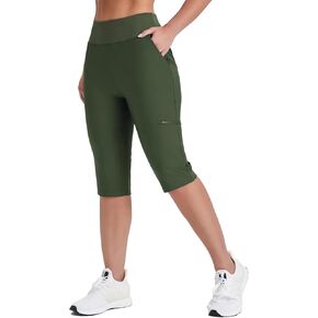 Long Hiking Shorts for Women Knee Length Below The Knee Shorts Quick Dry Golf Capris with Zipper Pockets Army Green Large