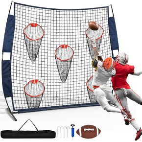 Football Trainer Throwing Net with 5 Target Pockets, Training Throwing Target Practice for Quarterback, Includes Portable Carry Bag, Football