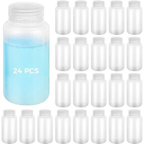 24 PCS United Scientific Plastic Bottles, 250 ML Sample Bottles Wide Mouth Reagent Bottle Lab Reagent Bottles with Lids, Sample Bottles Translucent Plastic Bottles for Laboratories