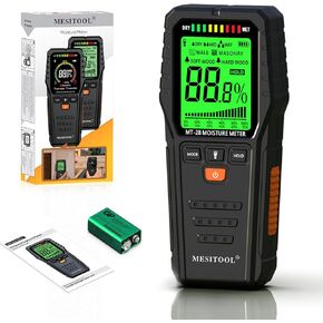 Pinless Moisture Meter for Drywall MESITOOL Digital Moisture Meters for Wood Lumber Moisture Detector for Firewood Concrete Come with 9v Battery and Carry Bag (MT28)