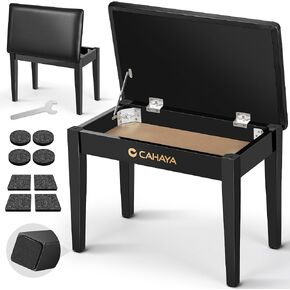 CAHAYA Piano Bench with Storage Compartment - Piano Stool Chair Seat with 1.2in Thick Padded Cushion Keyboard Bench Piano for Children and Adults Black
