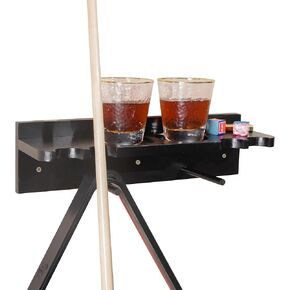 Pool Cue Storage | Wall Mounted Pool Cue Rack - Made of Solid Wood, Easy to Install, Holds 4 Pool Cues, 2 Cups, 2 Tripods and Pool Accessories