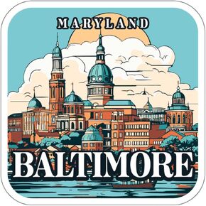 Baltimore Maryland Sticker Travel Weatherproof Souvenir Decal Vinyl Small Waterproof for Water Bottle Mug Passport Notebook Laptop Computer Phone Car Stickers Size 4" ID44990