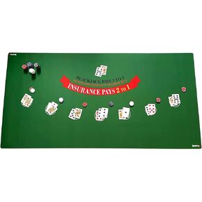 The Gaming Mat Company Blackjack Table Mat for Casino Home Game Nights- Deluxe Blackjack Table Top Casino Mat Board Cloth 35.43" x 70.87" x 0.12" (900mm x 1800mm x 3mm) - Big Mats Smooth Fabric Topper